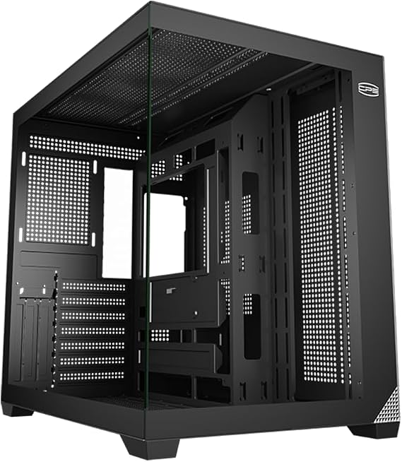 CPS C3 T700 PC Case ATX Mid Tower, Tempered Glass & Mesh Back, High Airflow, ATX/Micro-ATX/ITX Support, 360mm Radiator Support, Tool-Free Design – Black (No Fans Included)