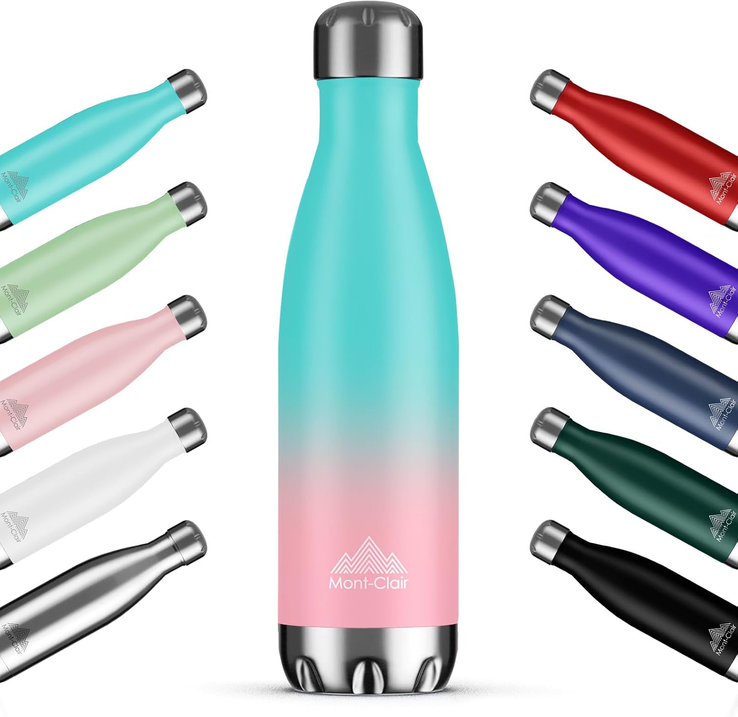 Mont-Clair H2O Stainless Steel Water Bottle, Vacuum Insulated - BPA Free, 12h Hot & 24h Cold Drinks, Metal Water Bottle 750ml Leakproof, Ideal for Adult, Kids, Running - Gradient CyanPink