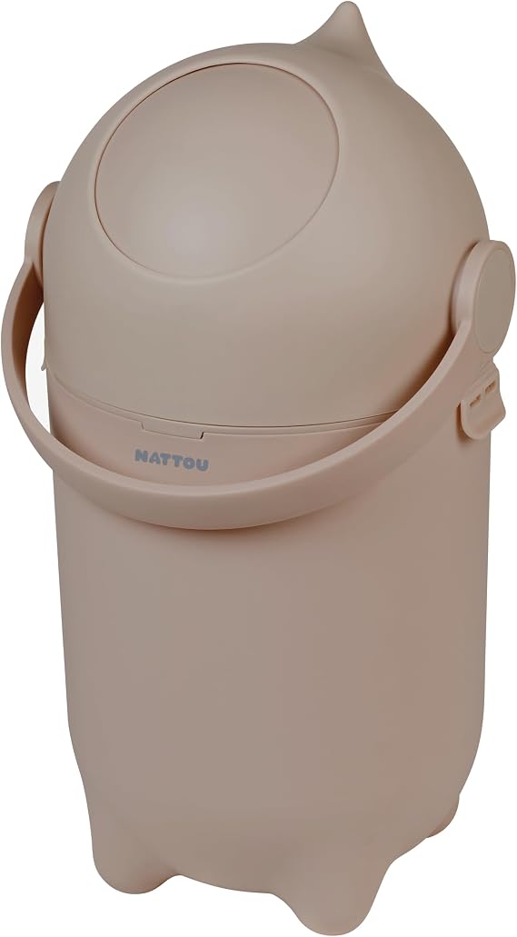 Nattou Dropy Odour-Proof Nappy Bin – Taupe – One-Hand Operation, Fits Any Plastic Bag, Stylish & Compact Baby Waste Solution (49.5 x 28 cm)
