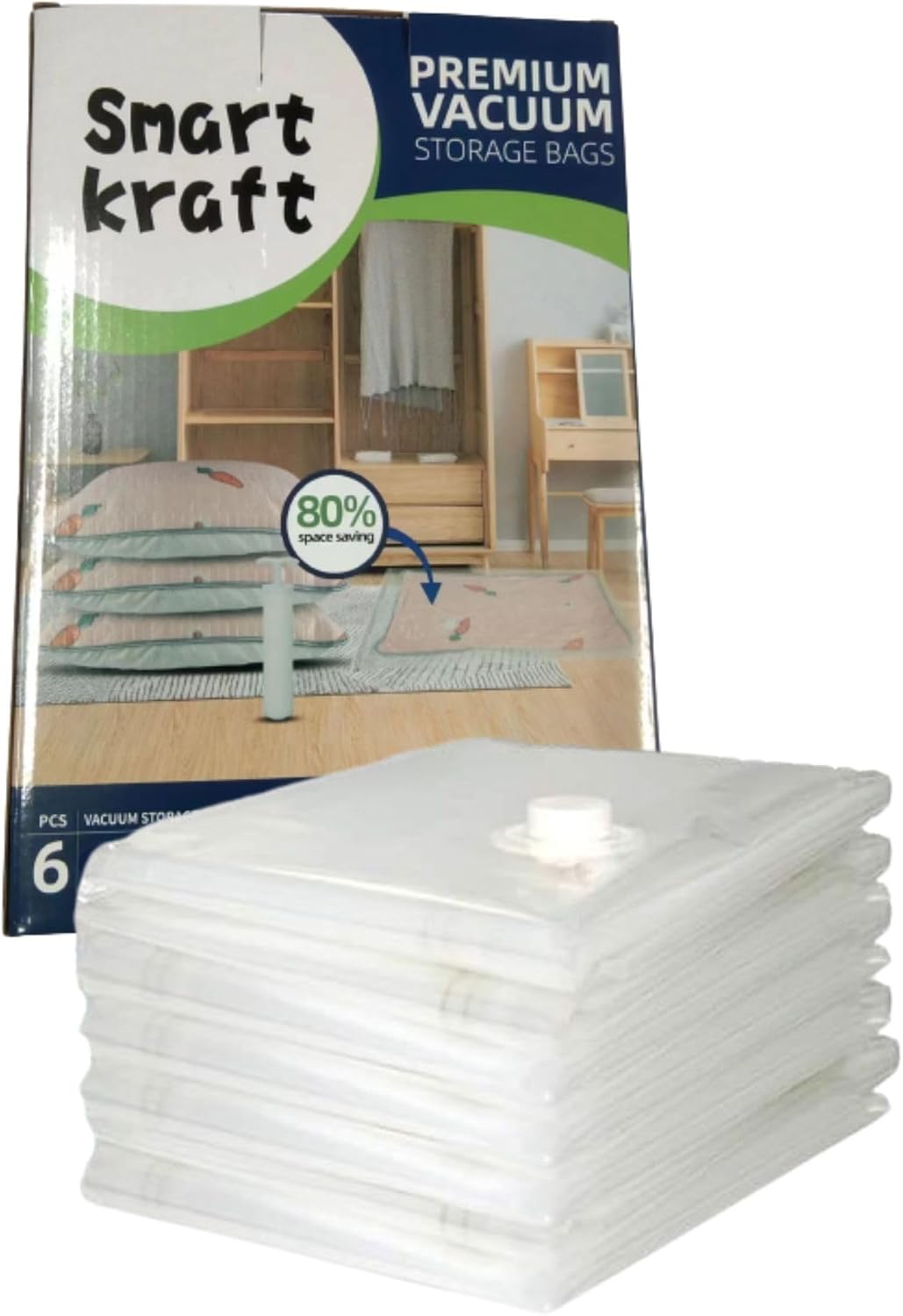 6 Pack 80 X 60cm Large Vacuum Storage Bags For Clothes, Duvets, Bedding, Pillow, Traveling With Double Zip Seal