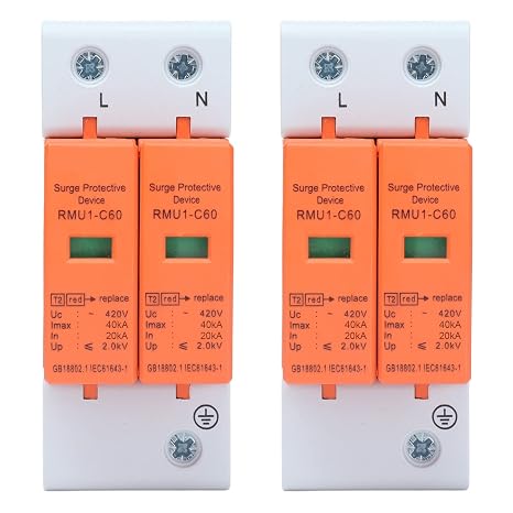 DEWIN Surge Protectors, 2P 40kA AC 420V Surge Protector Surge Protector Device Low Voltage Lightning Arrester RMU1‑C40 (2 Pieces)