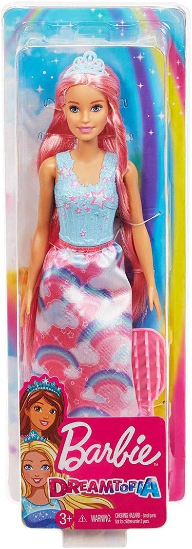 Barbie Doll Rainbow Princess Look with Extra-Long Pink Hair and Hairbrush