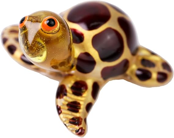 Tiny Mini Small Handmade Little Glass Turtle Tortoise Gloss Garden Decor Ornament Gold Terrarium