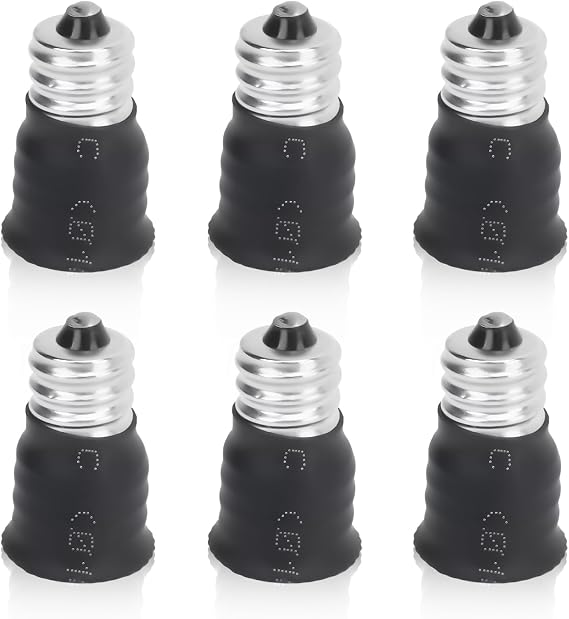 6Pcs E12 to E14 Light Bulb Adapter, E12 Male to E14 Female Socket Converter for Home (Black)