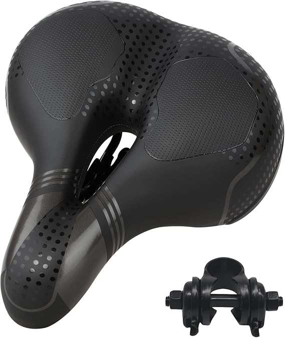 Bicycle Saddle, Super Thick, Memory Foam Saddle, Cushion, Shock-Absorbing, Breathable, Perforated, For Road Bikes, Mountain Bikes, Cross Bikes, Butt Painless, Soft, Stylish, 9.8 x 8.1 x 3.9 inches 25 x 20.5 x 10 cm, Black