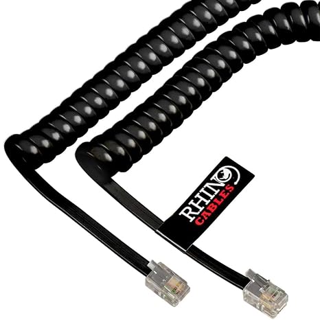 rhinocables RJ10 Coiled Handset Cable Anti Knot (5m, Black, 1 Pack)