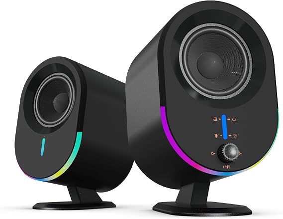 Littoak Computer Speakers for Desktop PC with Bluetooth, Powered PC Gaming Speaker with 3 EQ Modes &6 RGB Modes, Aux in, Headphone, USB Port Speaker for Laptop/Desktop/TV, 2 * 15W