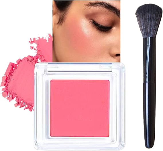 Blushers for Cheeks, Rose Peach Powder Blushes Korean Makeup Blush with Brush, Natural-Looking Glow Blendable Long-Lasting Blush, Matte Face Powder