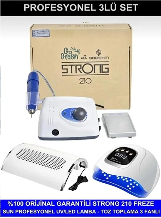 Fontenay Protez Tırnak Kalıcı Oje Seti, Strong 210 Freze Makinesi, UV LED Kurutucu, Toz Toplama, Renkli