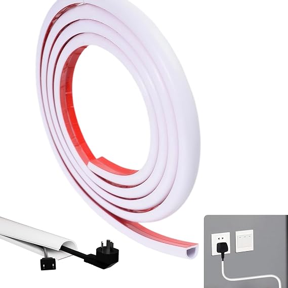 Trunking for Electric Cables,Waoferfio 3 Meters Flexible Conduit Trunking & Wire Cover for Walls, D-Line Style Cable Conduit to Hide and Protect TV/Computer Cables,Child & Pet Safe
