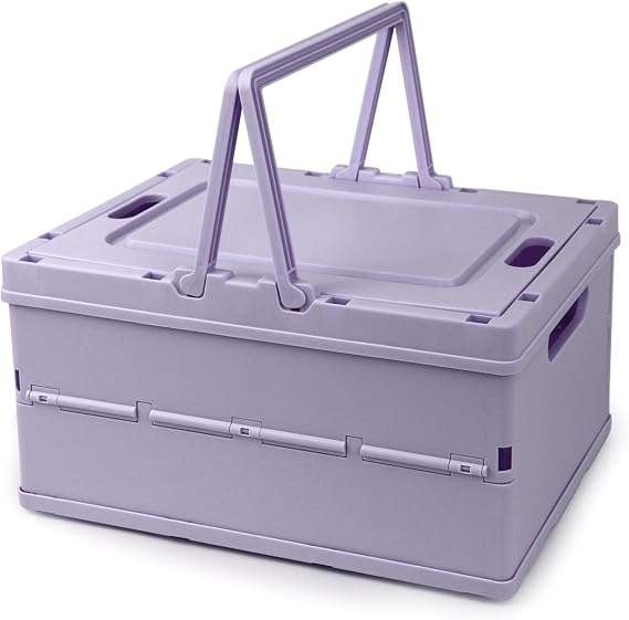 Collapsible Storage Crate,Plastic Storage Box, Purple