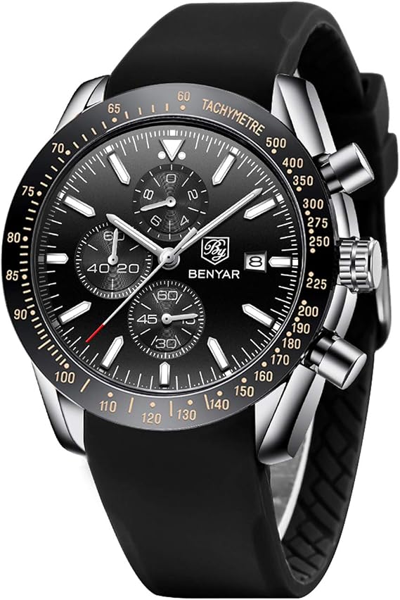 BENYAR Men's Quartz Watch Sport Chronograph Fashion Business Brand Luxury Waterproof Analog Date Watch Men Brown Leather Watch for Men