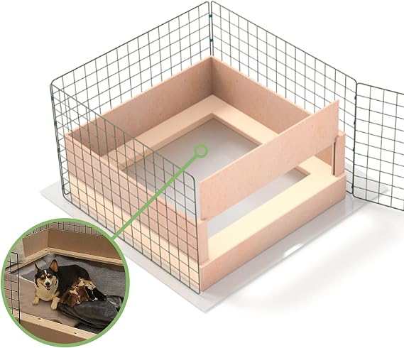 Whelping Box for Small Dogs and Puppies - 75cm x 75cm (2.5ft x 2.5ft) x 18 Inches Heavy Duty Dog Pen - Collapsible Dog Crate with Wooden Pig Rails - Puppy Play Pen for Indoor or Outdoor