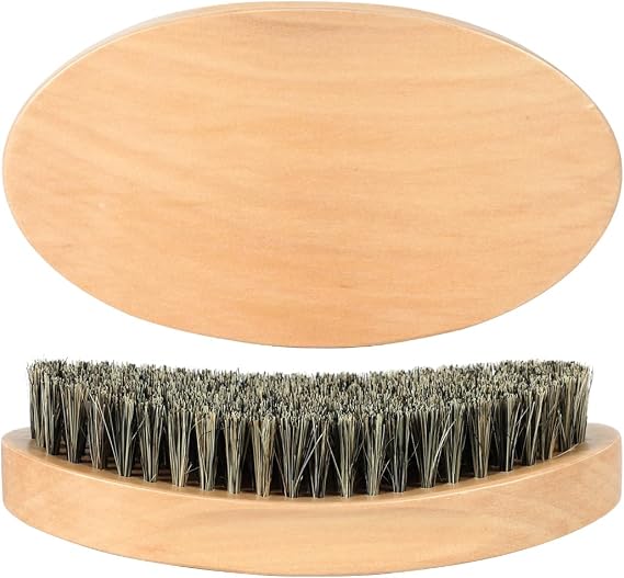 Curved 360 Wave Brush For Men, Medium Hard Palm Wave Brush for Laying Down 360 Waves, Made with Natural Boar Bristle and Wood, Easy to Hold, Perfect for Creating 360 Layer Hair Waves
