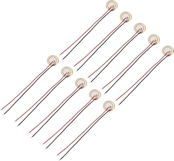 sourcing map 10Pcs Piezoelectric Discs 12mm Acoustic Pickup Transducer Microphones Trigger Buzzer Drum Guitar with Aluminum Shell