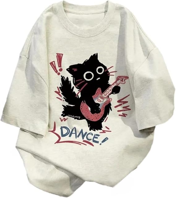 原宿 オーバーサイズ シャツ ゴス パンク 猫 プリント Tシャツ 夏 ストリート カジュアル バギー Tシャツ Y2k Tシャツ トップス