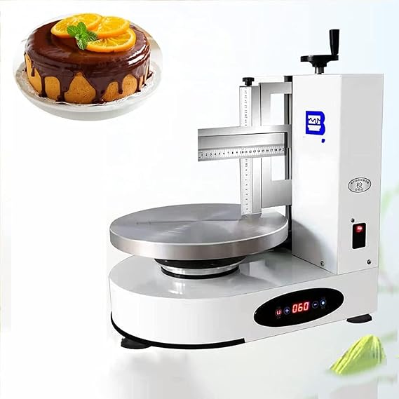 Electric Adjustable Birthday Cake Cream Smooth Coating Decoration Machine, Semi Automatic Birthday Cake Icing Machine, Round Cake Cream Spreading Coating Filling Machine,White