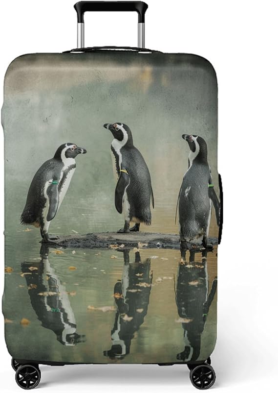 Large Suitcase Cover Retro Green Penguin Luggage Cover Washable Elastic Polyester Spandex Anti-Scratch Travel Quick Fix and Remove Suitcase Orotector Cover (XL)