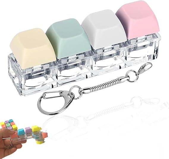1 PCS Keyboard Fidget Toy, Keyboard Clicker FidgetToy, KeyboardFidget, Clicker Fidget Toy, 4-Button FidgetKeyboard Keychain, Decompression Stress Relief Finger Caps to Pass Time for Adults Kids
