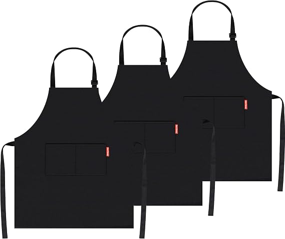 3 Pack Kitchen Cooking Aprons, Adjustable Neck Strap Bib Soft Chef Apron with 2 Pockets for Men Women Unisex
