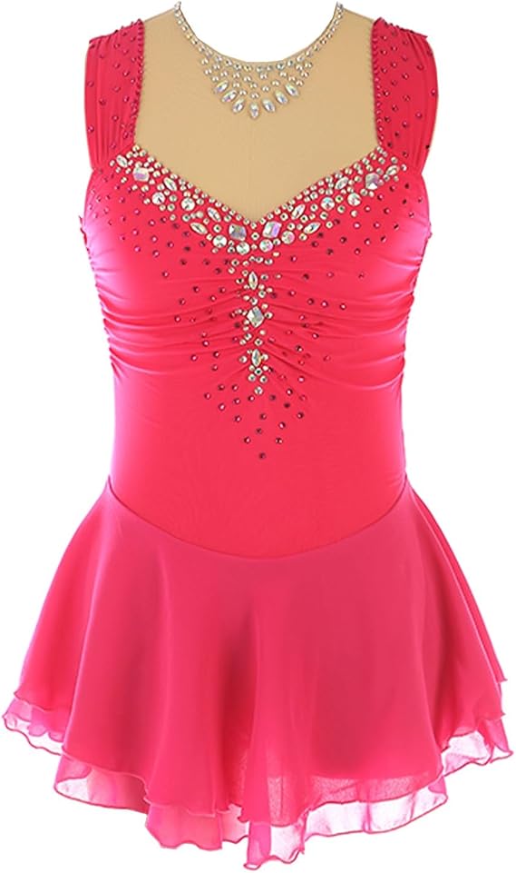 Figure Skating Dress for ladies Graceful Patchwork Open Back Women Competition Dance Outfits with Rhinestone