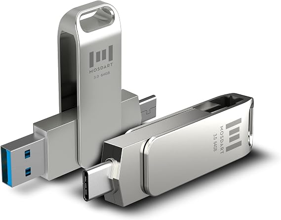 MOSDART 2'li Paket 64 GB USB C Flash Sürücü 2'si 1 Arada OTG USB C - USB A 3.0 Çift Başparmak Sürücü 64 GB Tip C Bellek Çubuğu Thunderbolt 3 Bağlantı Noktalı Metal Atlama Sürücüsü USB-C Cihazları için