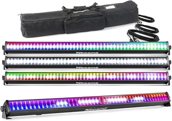 BeamZ LCB288 LED Light Bar Kit - 4X Wall Washer & Strobe Effect Battens with DMX, Sound Activation, Soft Carry Case & DMX Cables for Stage, Events & Uplighting [Energy Class A]