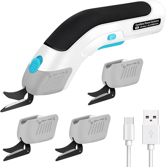 LabTEC Cordless Electric Cutter Electric Scissors with 4 Cutting Blades with Safety Lock for Cutting Cardboard Leather Carpet Potted Plant