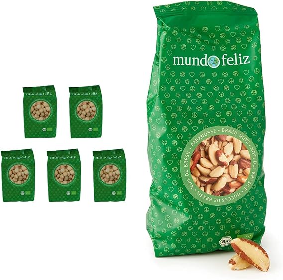 Mundo Feliz - Organic Raw Macadamia Nuts 5 x 100 g & Organic Whole Brazil Nuts 2 x 500 g