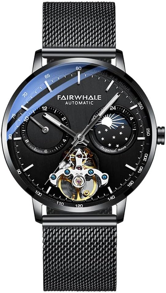 Wristwatch, Mens, Watches, Orient, Seiko, Wristwatch, Mens Mechanical Skeleton Automatic Winding Roman Numerals Stainless Steel Wrist Watch with Free Leather Strap Color:A,Size: