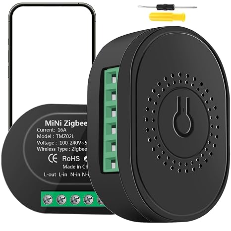 Mini Smart Light Switch ZigBee Mini Smart Switch Relay DIY Breaker Module 2 Way Control 16A (Neutral+No Neutral) Compatible with Alexa, Google Home, ZigBee 3.0 Gateway Hub Required