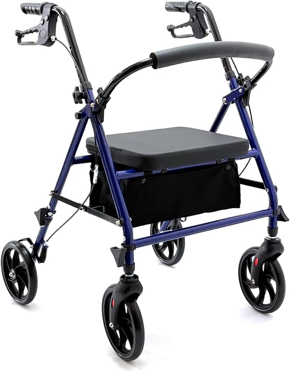 Lightweight Foldable Mobility Aids Walking Frame with Wheels, Brakes, Seats & Storage Bag - Ideal Walkers for Elderly and Disabled