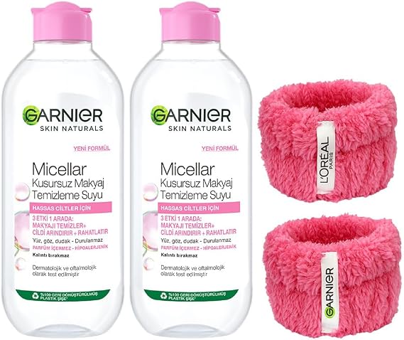 Garnier Skin Naturals Micellar Kusursuz Makyaj Temizleme Suyu (400 ml) 2'li + Hediye Havlu Bileklik Seti