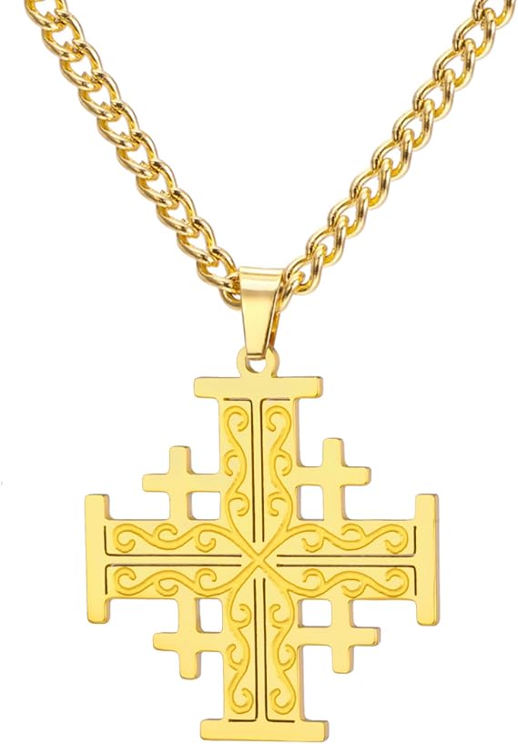 Jerusalem Crusaders Cross Necklace Crusaders Knights Templar Cross Pendant Medallion Disc Greek Religious Jewelry Prayer Statement Baptism Gift Women Men