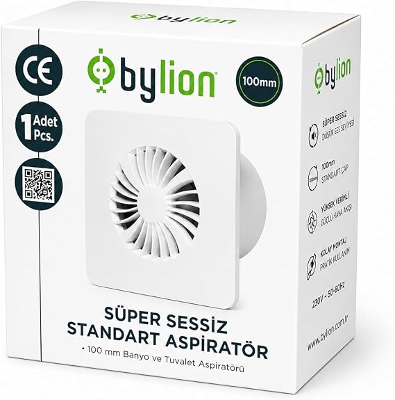 Süper Sessiz Banyo Aspiratörü, 40 dB, 18 W Düşük Enerji Tüketimi, 90 m3/h Hava Debili, 230 V, Havalandırma Fanı, Banyo, Tuvalet, Mutfak, Garaj İçin, Nem, Koku, Duman, Buhar Tahliye Fanı (100 mm)
