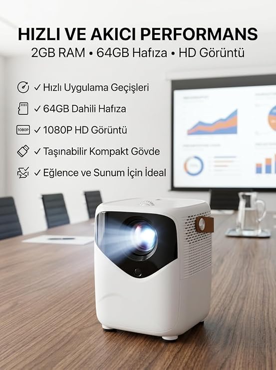 Yüksek HD Görünümlü Taşınabilir Projeksiyon Cihazı