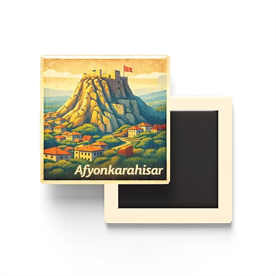 Afyonkarahisar - Afyon Kalesi - Baskılı Buzdolap Magneti Kare - 9x9 cm