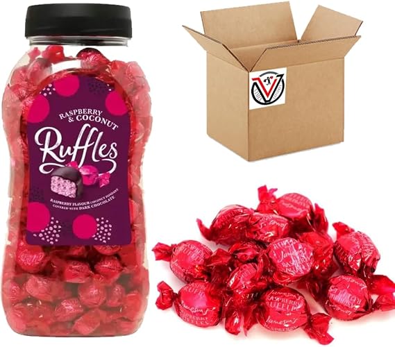 VIMIX Ruffles Raspberry & Coconut Jar 1.5kg - Individually Wrapped Dark Chocolate
