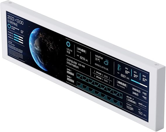 Turing Smart Display 8.8 İnç Beyaz İkincil Ekran, 1920x480 USB Type-C/USB 9 Pin Mini Bilgisayar Durum Ekranı, Windows 10/11 Uyumlu Kasa İçi Yardımcı Ekran