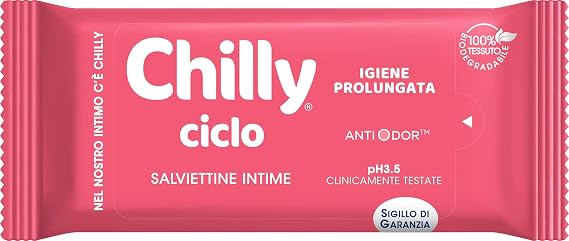 Chilly Cycle Wipes, Intimate Hygiene Wipes, 100% Biodegradable Fabric, Optimal Away from Home, PH 3.5, Clinically Proven, Pack of 12 Wipes