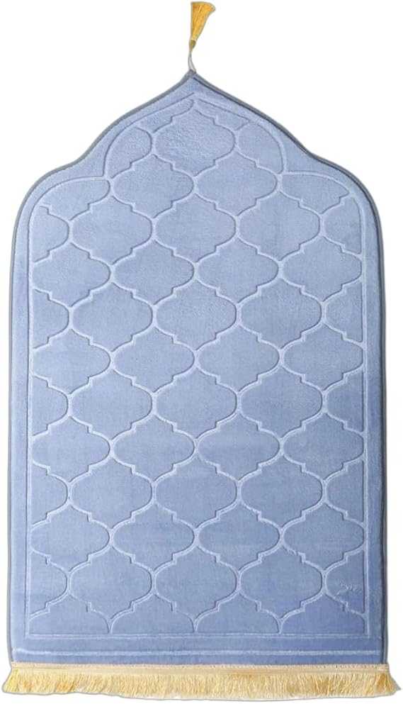 Padded Prayer Mat Rug 43"x26" - Thick Sponge Travel Prayer Mat for Men & Women,Soft Luxury Fabric for Eid Ramadan,Ideal Islamic Gift (Gray)