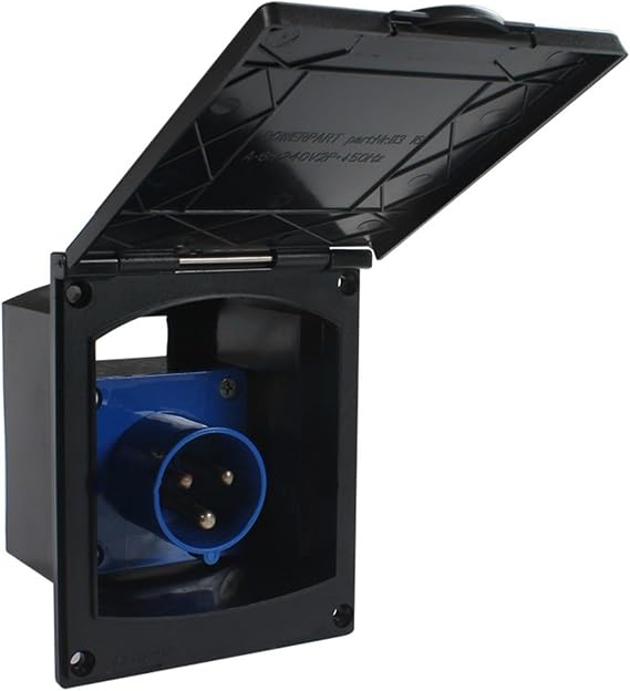 RV External Waterproof Socket Box,16A 220V Power Inlet With Protective Cover IP44 Rated For Caravan for motorhome Camper Trailer(black)