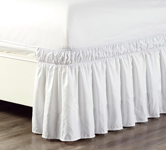 Grand Linen - Wrap Around 17 inch Fall White Ruffled Elastic Solid Bed Skirt Fits All Twin, Twin XL  Size Bedding High Thread Count Microfiber Dust Ruffle, Silky Soft & Wrinkle Free.