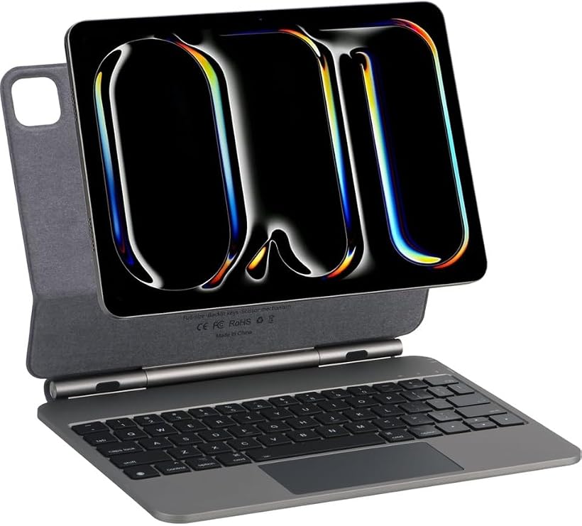 Apple iPad Air 11 M2-M3 2024/2025 ile Uyumlu Türkçe Q TouchPad Magic Keyboard Aydınlatmalı Klavyeli Tablet Kılıfı (Kahverengi)