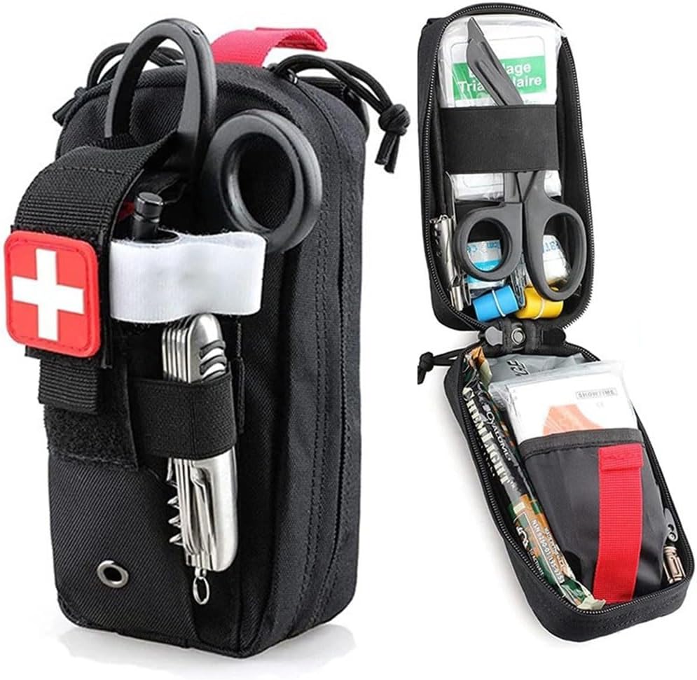 Portable IFAK Trauma Kit Tactical First Aid Pouch, MOLLE Emergency EMT Medical Pouches, Tourniquet Holder Everyday Carry Survival Bag Include Cross Patch Black
