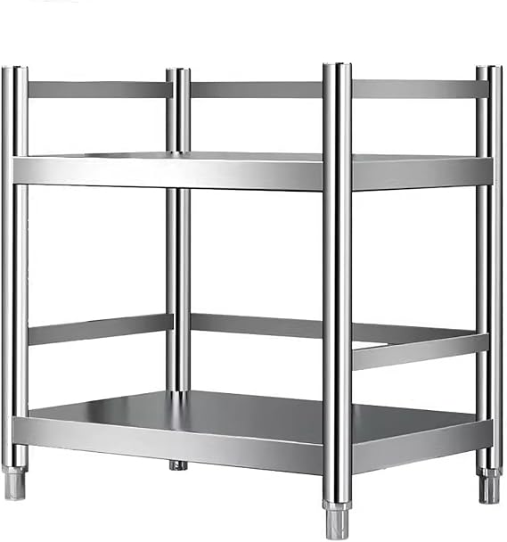 Prep Table,Commercial Stainless Steel Work Table with Undershelf & Adjustable Feet, Double-Layer Storage, Guardrail Ideal for Kitchen Prep, Catering, and Home Use.