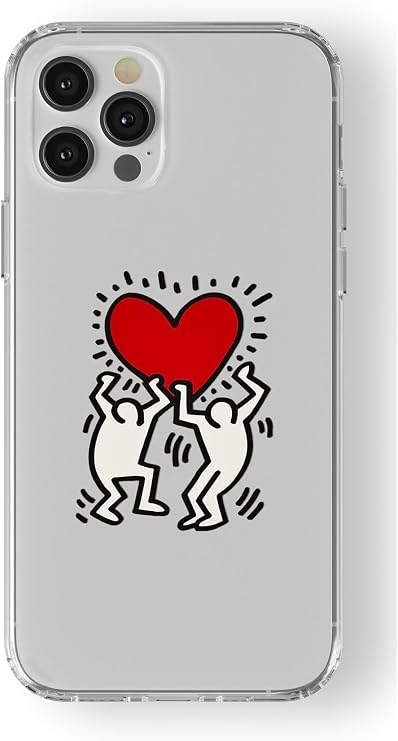 Multitronic iPhone 16 Pro Max ile Uyumlu Keith Haring Kalp Tasarım Baskılı Şeffaf Kılıf