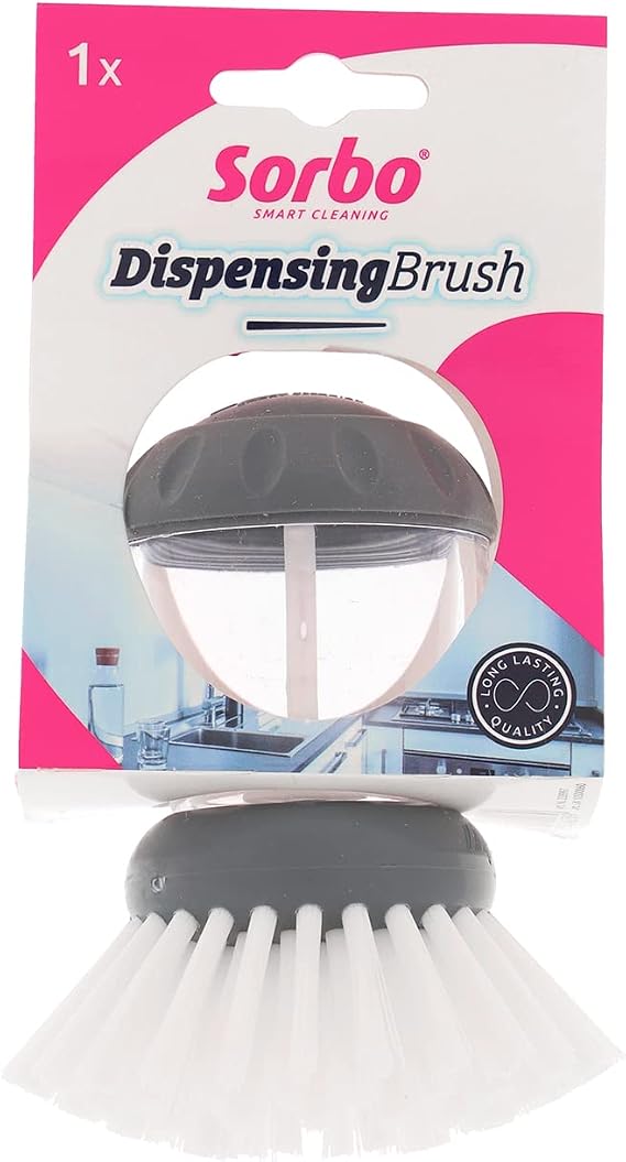 Sorbo Quick and Easy Round Dispensing Dish Brush, Pot Brush, Comfort Grip, Strong and Durable, Everyday Essential Item, Assorted Colours