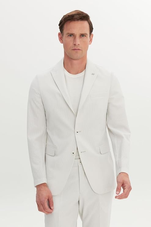 ALTINYILDIZ CLASSICS Erkek Ekru Slim Fit Kırlangıç Yaka Gofre Desenli Takım Elbise