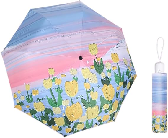 Sun Umbrella SPF 50 3D Pattern Compact UPF 50 UV Protection Flower Folding Umbrellas Small Umbrella for Women